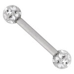 Silbernes Barbell-Piercing mit funkelnden Kristallkugeln auf weißem Hintergrund