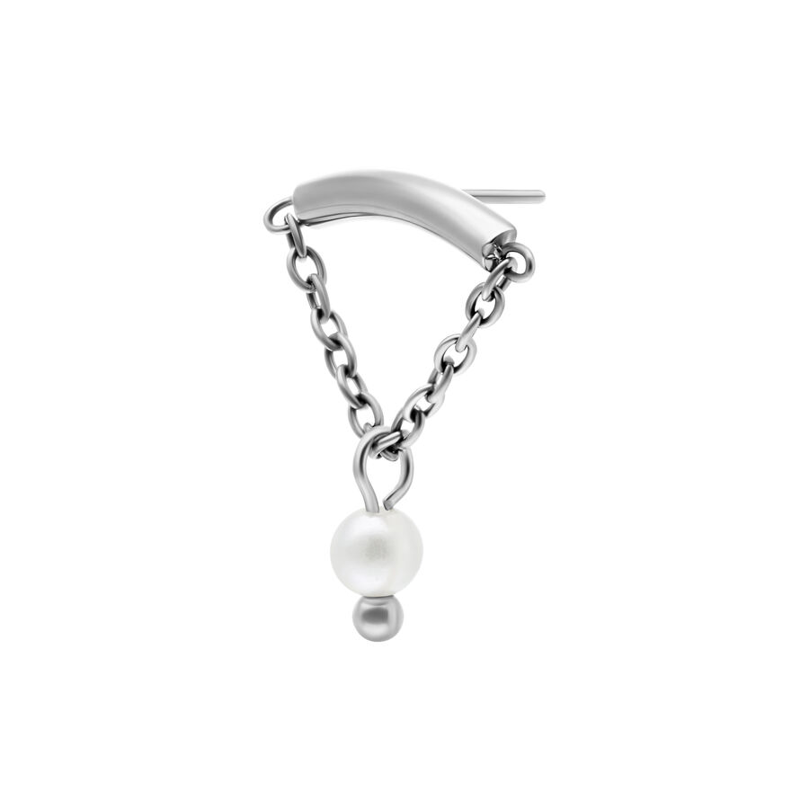 Accessorio Helix Push Fit color argento con catena e perla su sfondo bianco