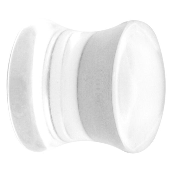 Klarer Acryl Plug, zylindrische Form auf weißem Hintergrund