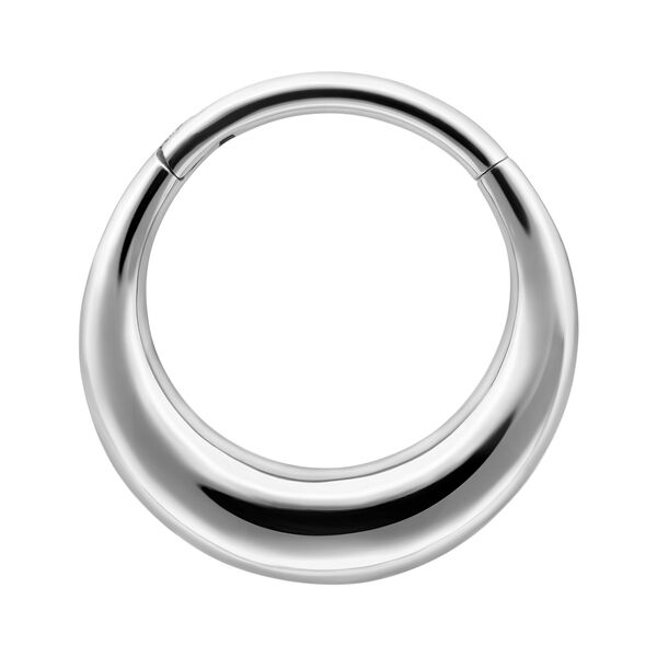 Anillo de piercing plateado de acero quirúrgico, 10 mm de diámetro interno sobre fondo blanco