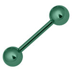 Barbell metallico verde chiaro con due sfere su sfondo bianco