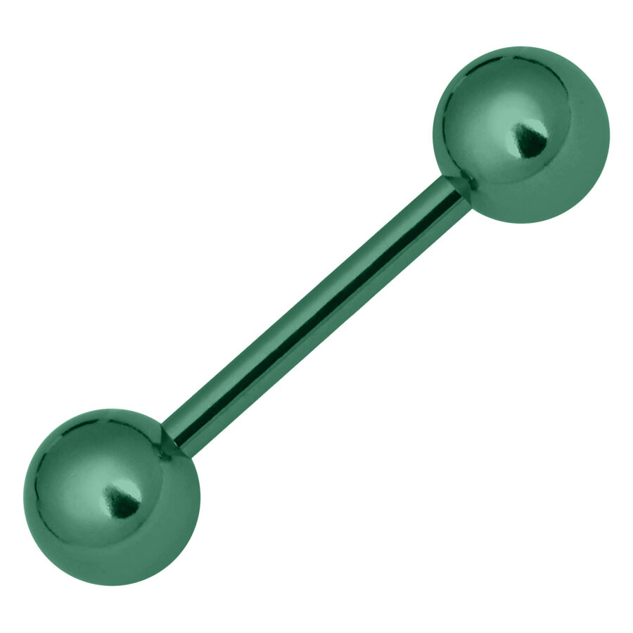 Barbell metallico verde chiaro con due sfere su sfondo bianco