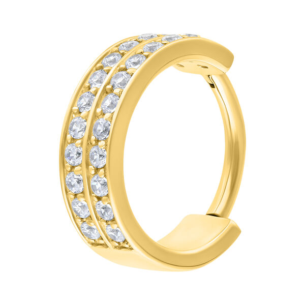 Anello Hinged dorato con doppia fila di cristalli chiari su sfondo bianco