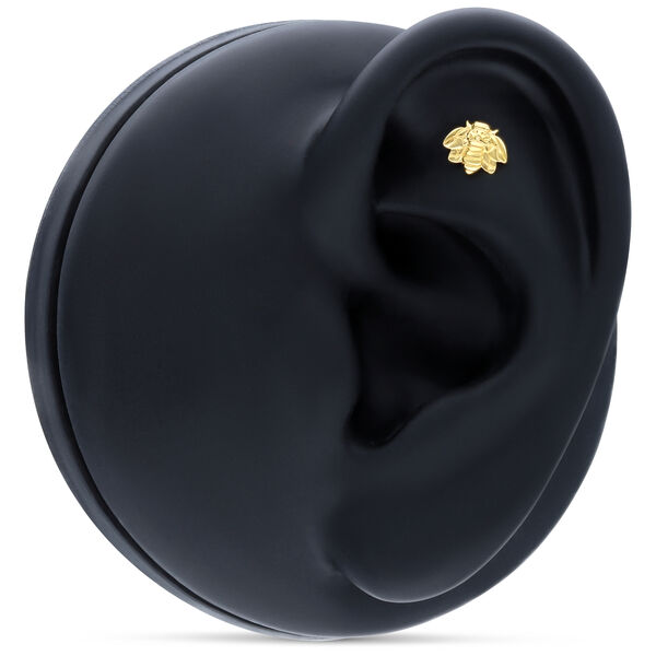 Aplique de abeja de 14K oro en modelo de oreja negro