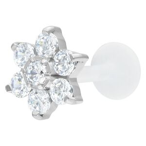 Labret mit silberner Kristallblume auf weißem Hintergrund