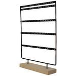 Display in metallo nero per orecchini su base in legno, autoportante