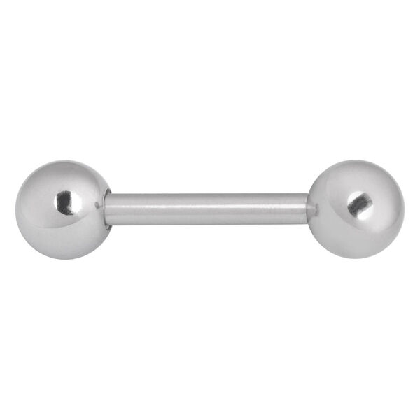 Piercing Barbell de plata con dos extremos esféricos sobre fondo blanco