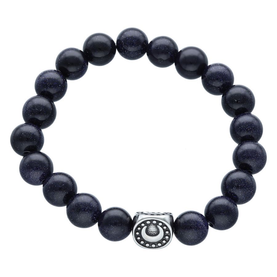 Pulsera unisex Moonshine con perlas azul oscuro y detalle plateado sobre fondo blanco