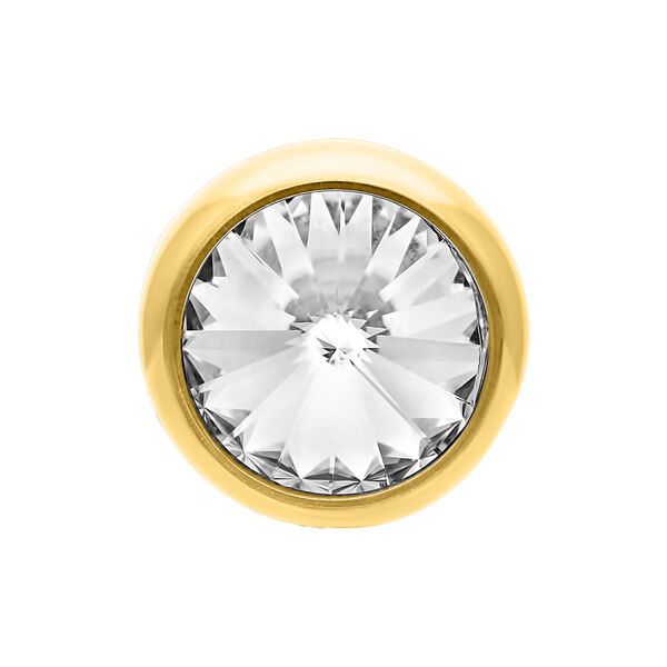 Accesorio de piercing de titanio dorado con cristal claro sobre fondo blanco