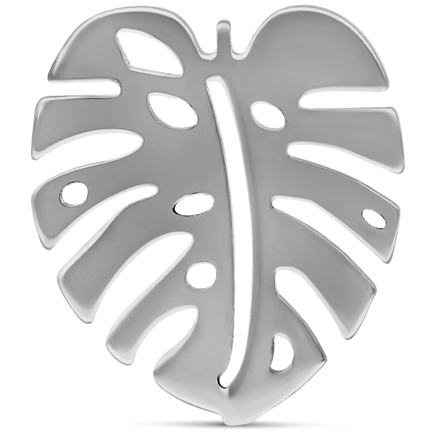 Monstera Ohrstecker Silberfarben Silberfarbener Monstera Ohrstecker aus Chirurgenstahl auf weißem Hintergrund
