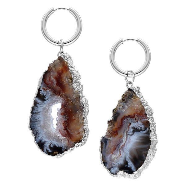 Little Indian Agate Hoops - Silvercoloured Metal
