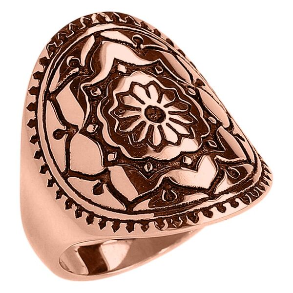 Anillo Mandala de oro rosa de 18,0 mm sobre fondo blanco