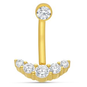 18K Gold Bananabell mit 5 Kristallen Goldenes Microbananabell mit 5 klaren Kristallen auf weißem Hintergrund