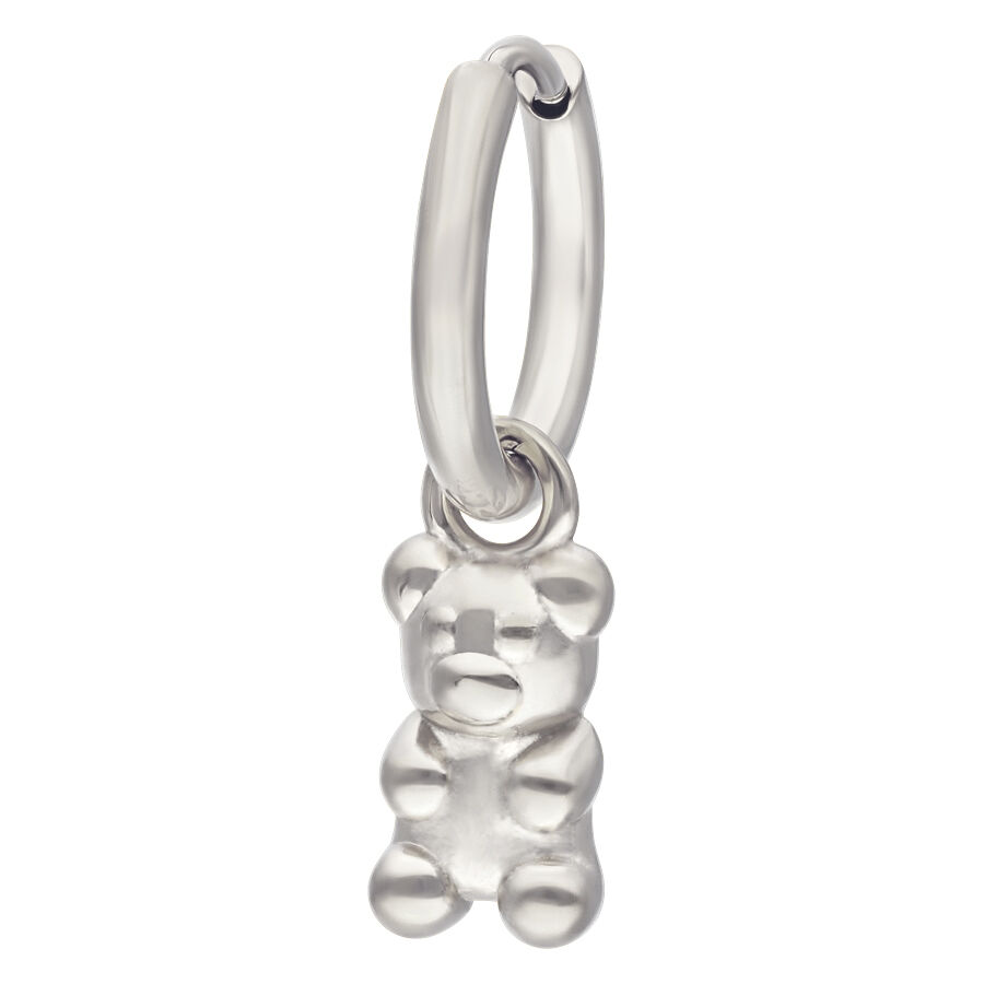 Orecchino Orsetto in Gomma Argento in Acciaio Chirurgico 316L su sfondo bianco