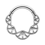 Clicker septum argento con motivo a bolle circolari su sfondo bianco
