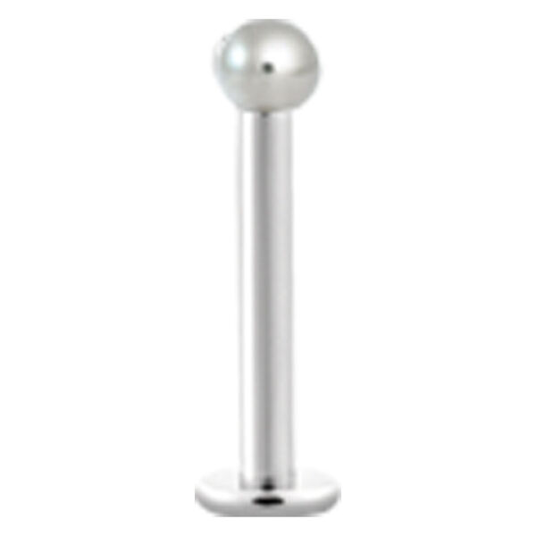 Hopeinen titaaninen labret sisäkierteellä, paksuus 1,2 mm, pituus 9,0 mm, pallo 2,5 mm