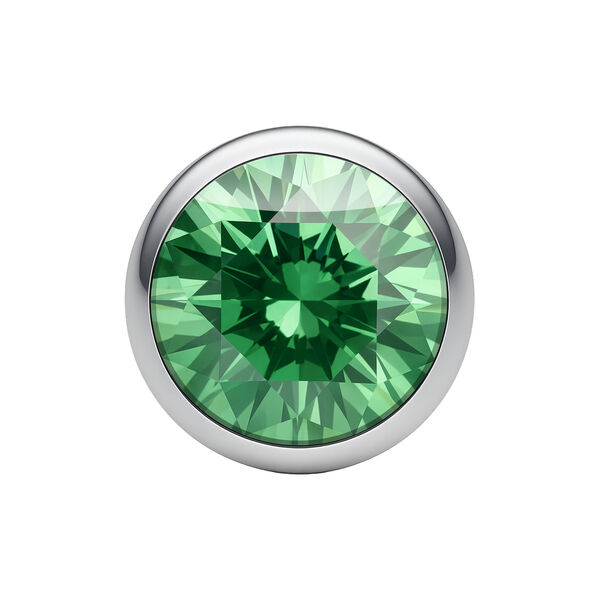 Bola de cristal plateada con cristal verde sobre fondo blanco