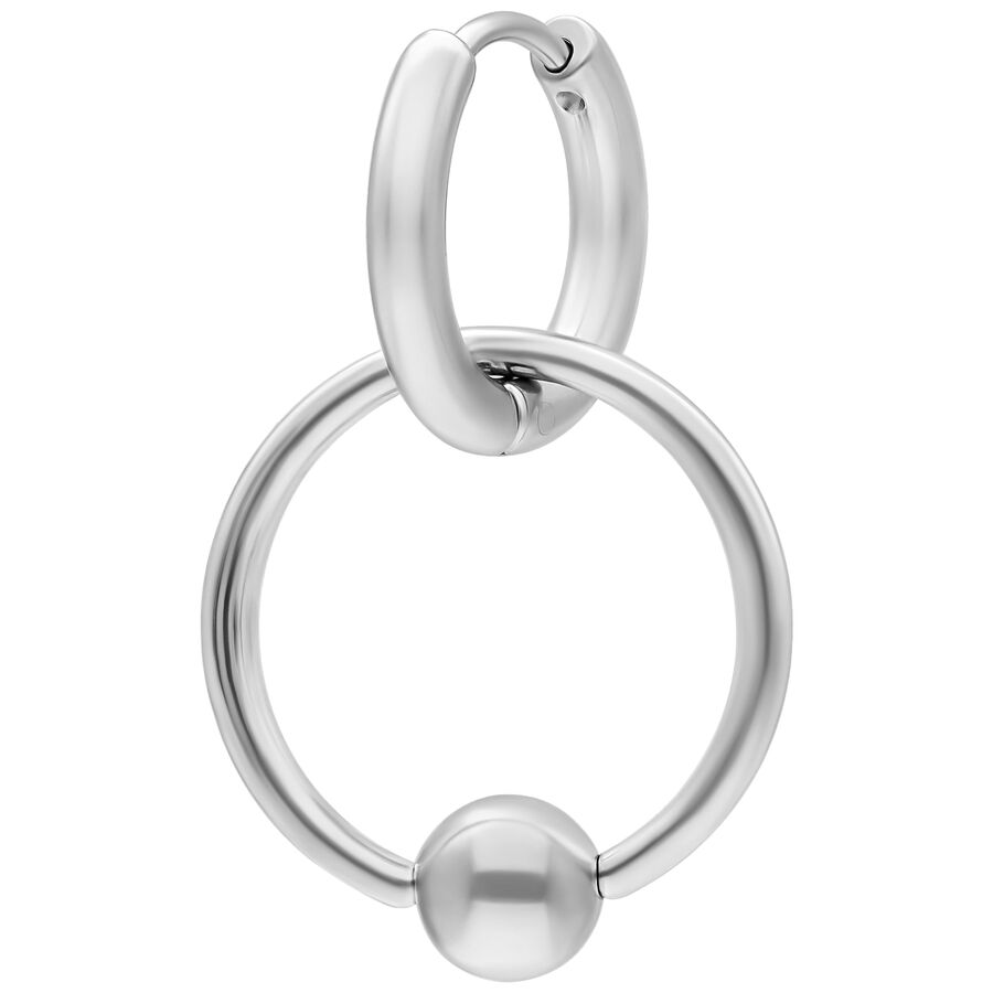 Orecchini in acciaio chirurgico argentati, diametro 16mm, su sfondo bianco