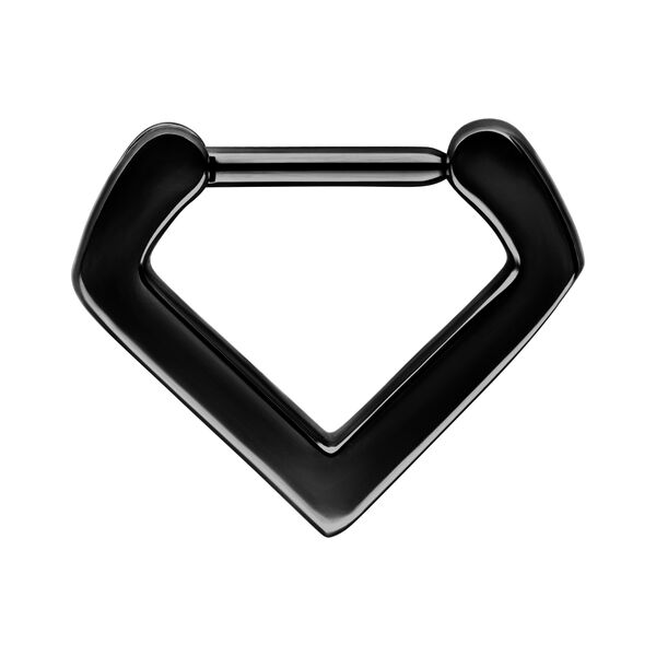Clicker de septum negro en forma de triángulo, 1,2 mm de grosor, sobre fondo blanco