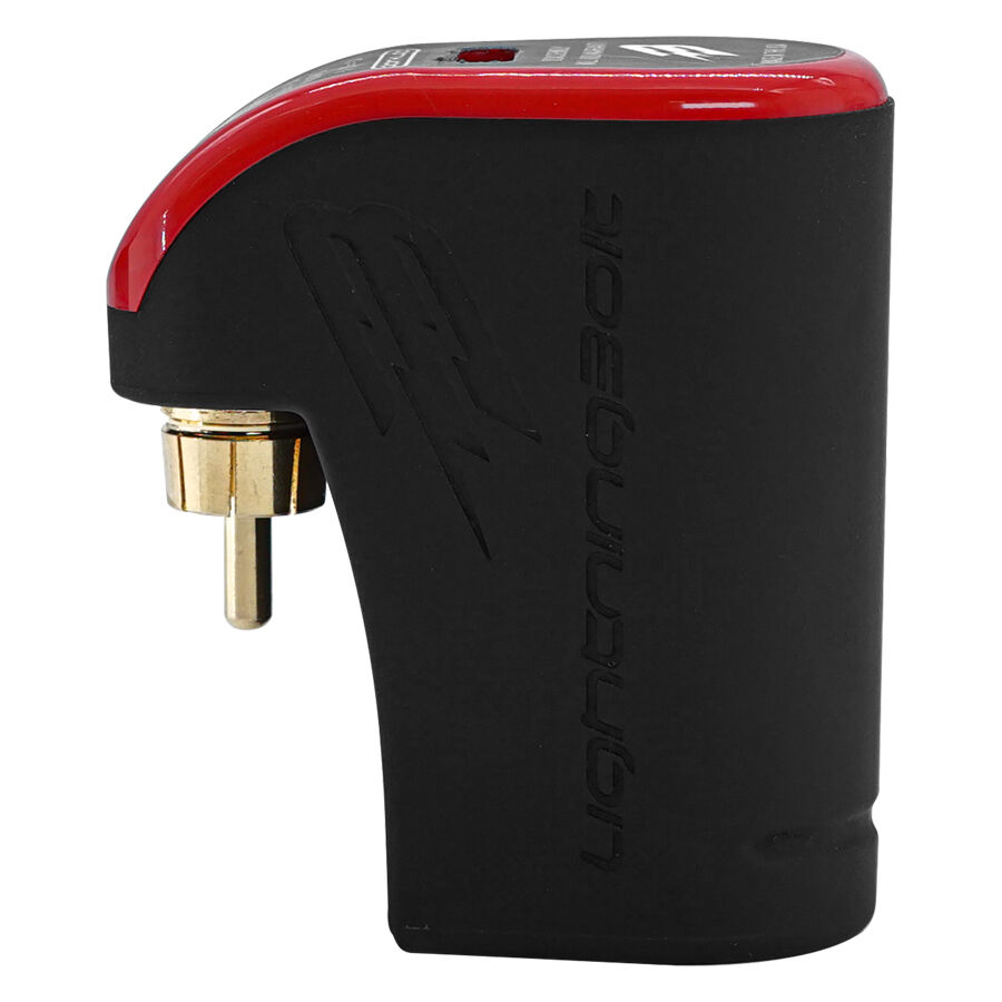 Alimentatore Fk Irons Lightning Bolt nero/rosso in alluminio su sfondo bianco