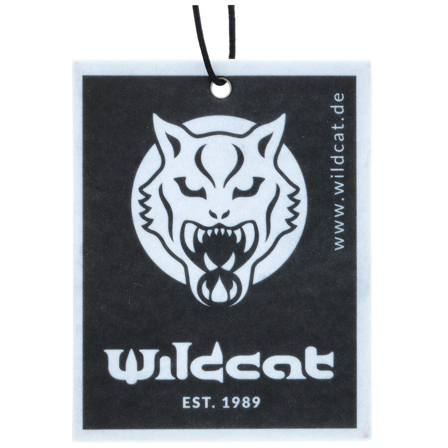 Rechteckiger Wildcat Autoduft mit schwarzem Wildkatzen-Logo auf weißem Hintergrund