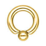 Anillo de piercing de titanio dorado con bola, grosor de 10 mm, sobre fondo blanco