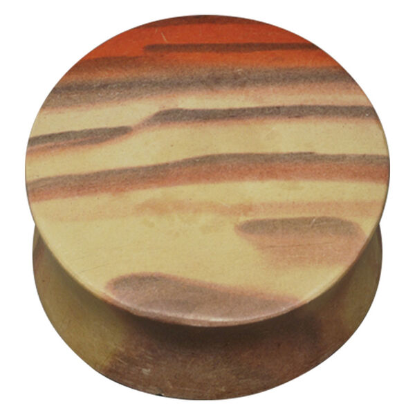 Runder Zebra Stein Plug in Erdtönen auf weißem Hintergrund