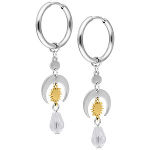 Celestial Light Hoops aus Edelstahl, Silber-Gold Silberne Edelstahl-Ohrringe mit goldenen Details und Kristallanhänger