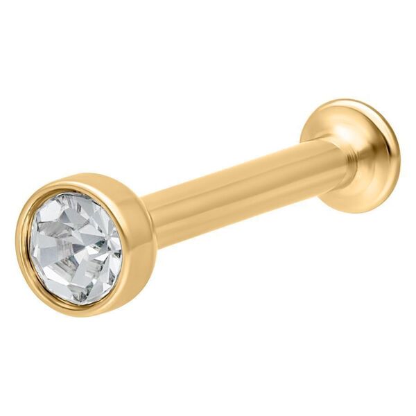 Labret dorado con punta de cristal sobre fondo blanco
