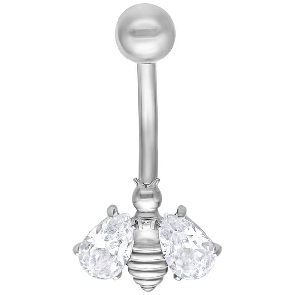 Hopeinen Crystal Bee Bananabell kirkkailla kristalleilla valkoisella taustalla
