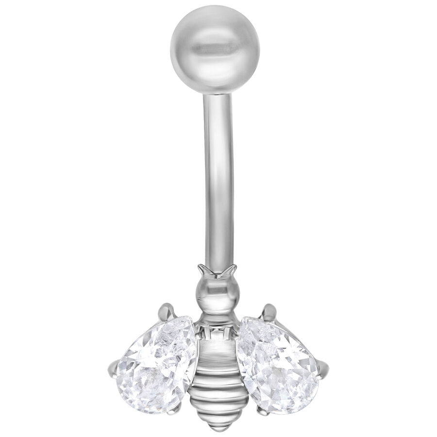 Silbernes Crystal Bee Bananabell mit klaren Kristallen auf weißem Hintergrund