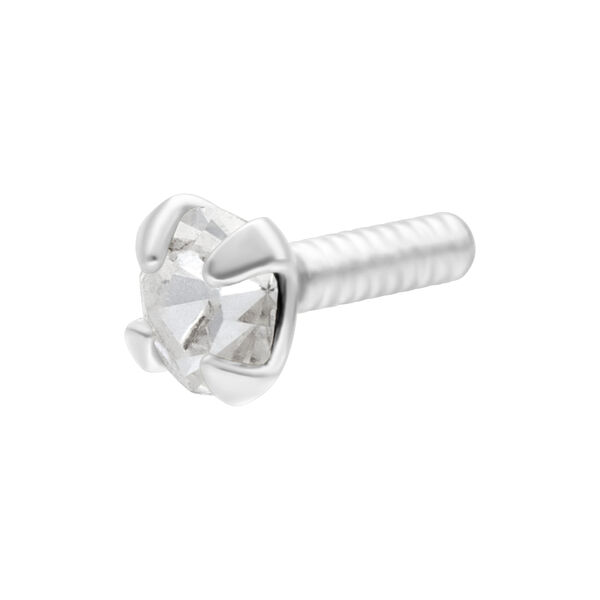 Plata con cristal claro, rosca externa, sobre fondo blanco