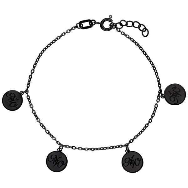Schwarzes Nightwish Charm Armband aus Stahl Schwarzes Armband mit Nightwish-Charms auf weißem Hintergrund