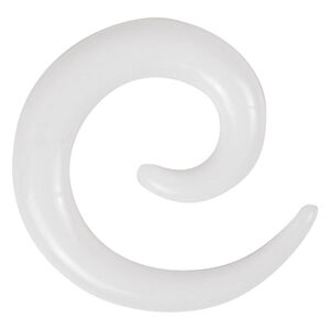 Weiße Acryl Dehnspirale für Ohrpiercings Weiße Acrylspirale auf weißem Hintergrund, Ohrpiercing
