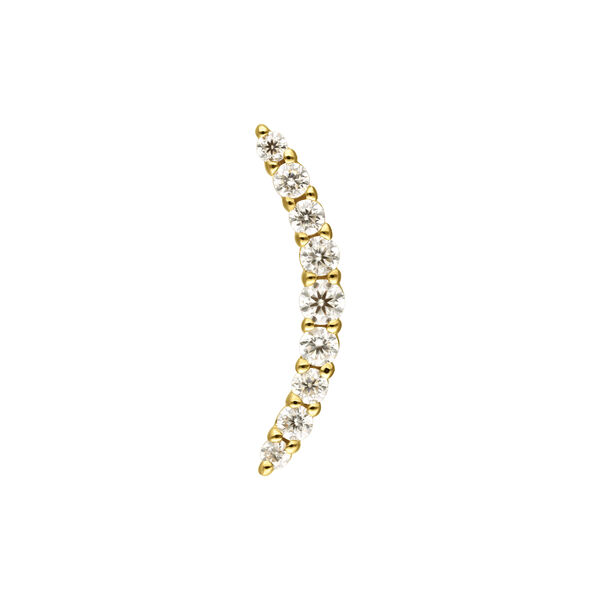 Aro de arco de oro con cristales claros de Moissanite sobre fondo blanco