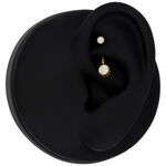 Goldenes Piercing mit klarem Kristall an schwarzem Ohrmodell