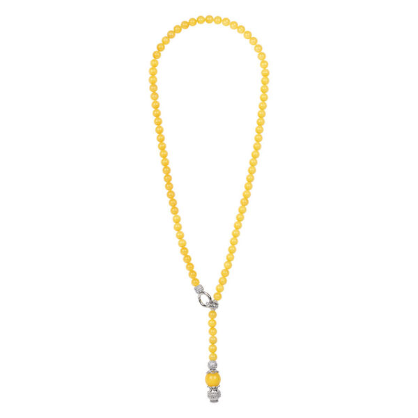 Collar amarillo de Pop Rock Pearls con cierre plateado sobre fondo blanco