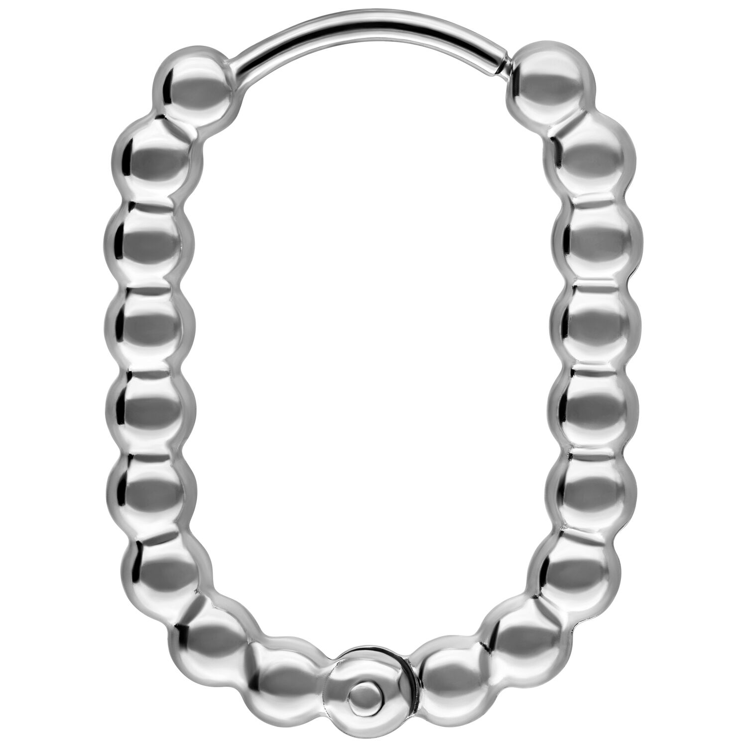 Oval Bubble Hoops aus Chirurgenstahl in Silber Silberne ovale Ohrringe aus Chirurgenstahl 316L auf weißem Hintergrund