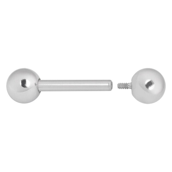Barbell plateada con bola desmontable sobre fondo blanco