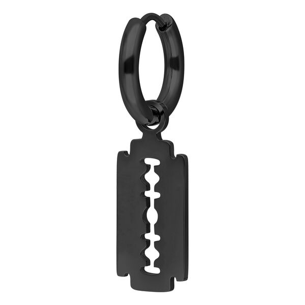 Pendiente negro en forma de cuchilla de afeitar sobre fondo blanco