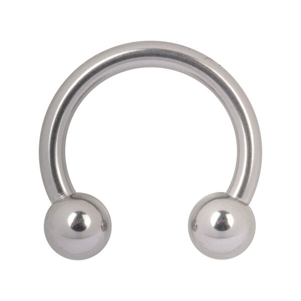 Circular Barbell plateado de titanio con dos bolas sobre fondo blanco