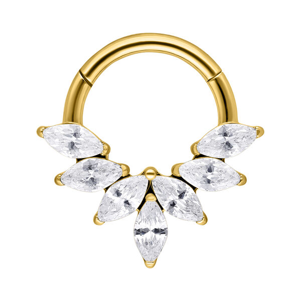 Clicker de Septum dorado con cristales Marquise sobre fondo blanco