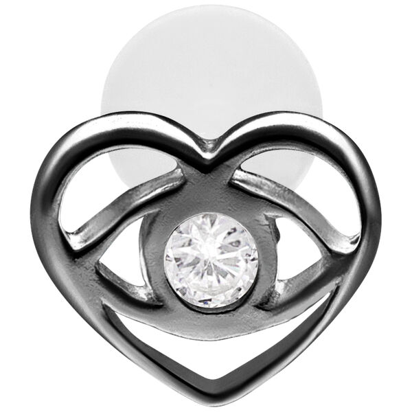 Labret Push Fit negro con forma de corazón y cristal en el centro