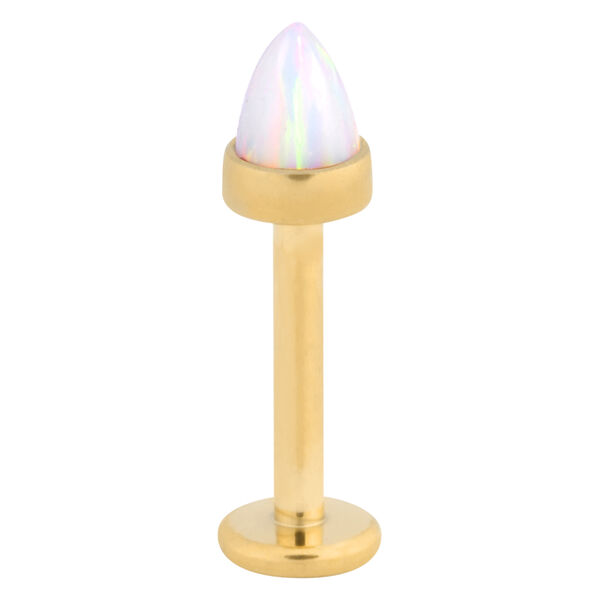 Goldenes Labret mit weißem Opal-Cone auf weißem Hintergrund