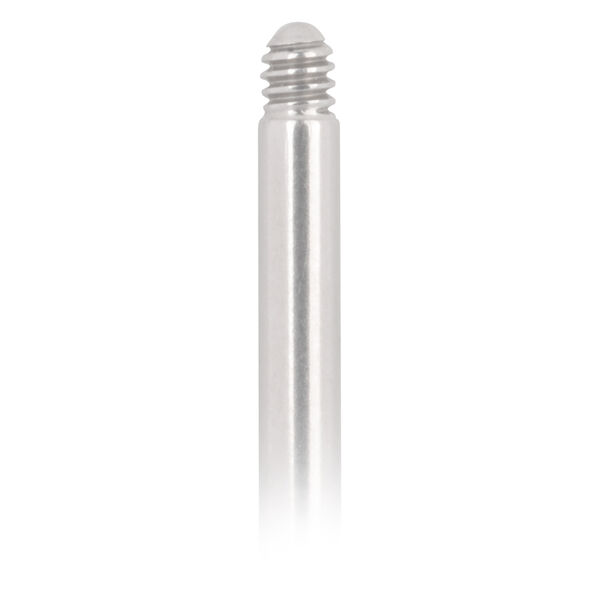 Labret de titan plateado con rosca externa sobre fondo blanco