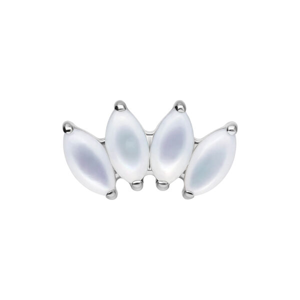 Inserto Push Fit in argento con quattro pietre di luna ovali su sfondo bianco