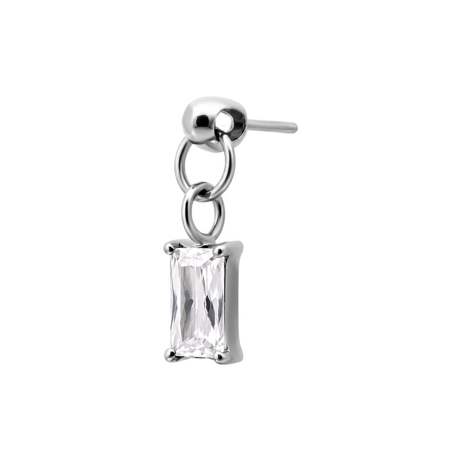 Argento piercing con cristallo rettangolare chiaro su sfondo bianco
