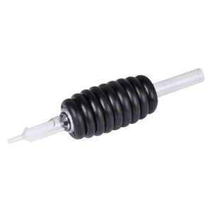 Schwarzes Hartgummi Rundrohr mit 1 Nadel Schwarzes Hartgummi Rundrohr mit klarem Tip, auf weißem Hintergrund