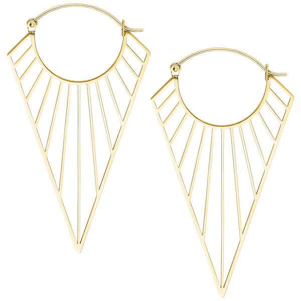 Orecchini geometrici Prisma in oro su sfondo bianco, realizzati in acciaio chirurgico