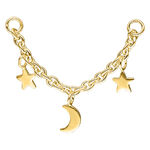 Catena piercing dorata con luna e stelle su sfondo bianco
